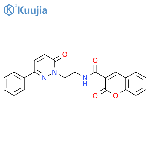 2-oxo-N-2-(6-oxo-3-phenyl-1,6-dihydropyridazin-1-yl)ethyl-2H-chromene-3-carboxamide structure