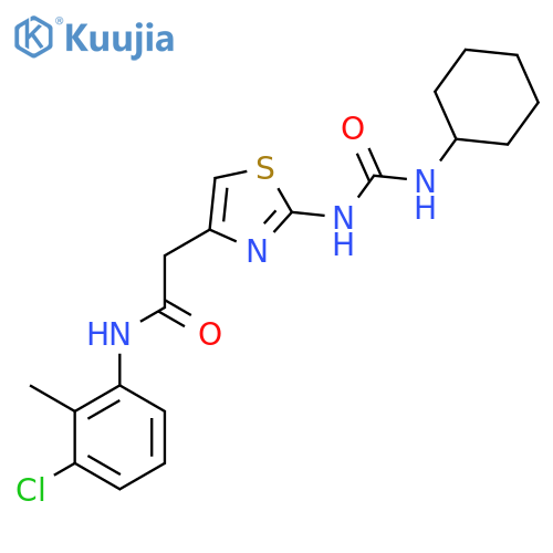 N-(3-chloro-2-methylphenyl)-2-{2-(cyclohexylcarbamoyl)amino-1,3-thiazol-4-yl}acetamide structure