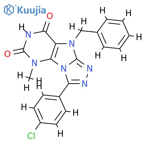9-benzyl-3-(4-chlorophenyl)-5-methyl-5H,6H,7H,8H,9H-1,2,4triazolo3,4-hpurine-6,8-dione structure