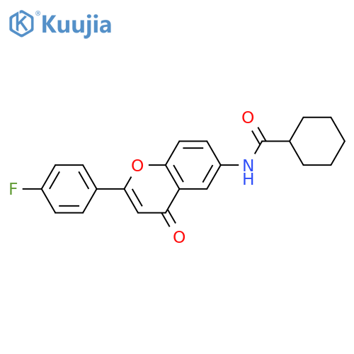 N-2-(4-fluorophenyl)-4-oxo-4H-chromen-6-ylcyclohexanecarboxamide structure