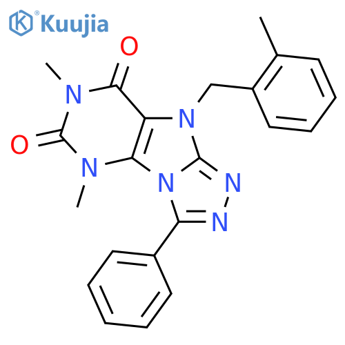 5,7-dimethyl-9-(2-methylphenyl)methyl-3-phenyl-5H,6H,7H,8H,9H-1,2,4triazolo3,4-hpurine-6,8-dione structure