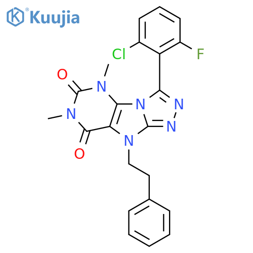 3-(2-chloro-6-fluorophenyl)-5,7-dimethyl-9-(2-phenylethyl)-5H,6H,7H,8H,9H-1,2,4triazolo3,4-hpurine-6,8-dione structure