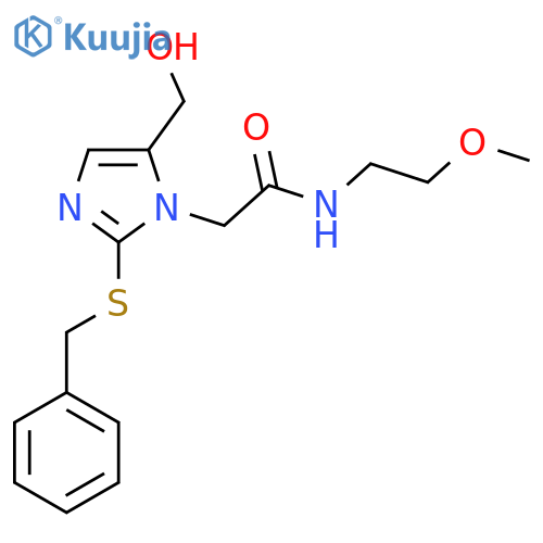 2-2-(benzylsulfanyl)-5-(hydroxymethyl)-1H-imidazol-1-yl-N-(2-methoxyethyl)acetamide structure