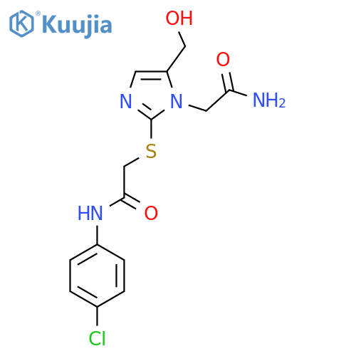 2-{1-(carbamoylmethyl)-5-(hydroxymethyl)-1H-imidazol-2-ylsulfanyl}-N-(4-chlorophenyl)acetamide structure