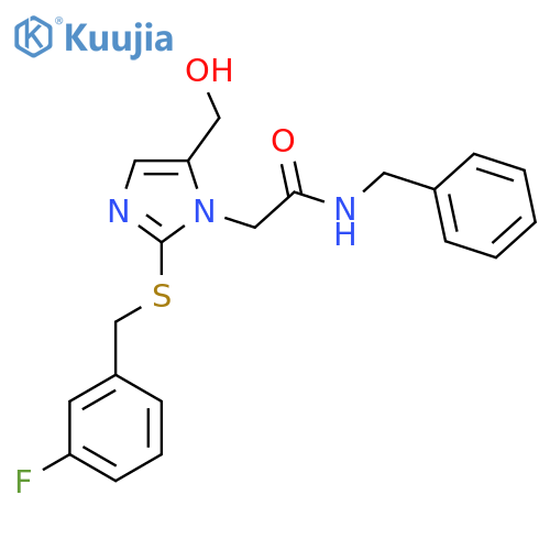 N-benzyl-2-(2-{(3-fluorophenyl)methylsulfanyl}-5-(hydroxymethyl)-1H-imidazol-1-yl)acetamide structure