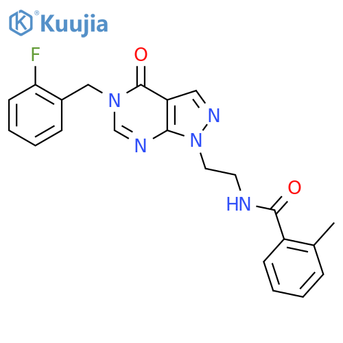 N-(2-{5-(2-fluorophenyl)methyl-4-oxo-1H,4H,5H-pyrazolo3,4-dpyrimidin-1-yl}ethyl)-2-methylbenzamide structure