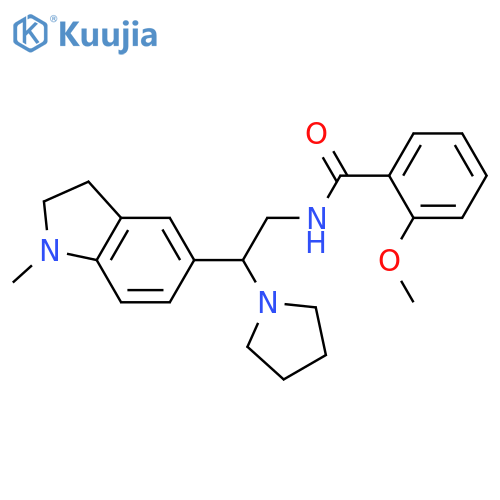 2-methoxy-N-2-(1-methyl-2,3-dihydro-1H-indol-5-yl)-2-(pyrrolidin-1-yl)ethylbenzamide structure