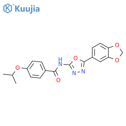N-5-(2H-1,3-benzodioxol-5-yl)-1,3,4-oxadiazol-2-yl-4-(propan-2-yloxy)benzamide structure