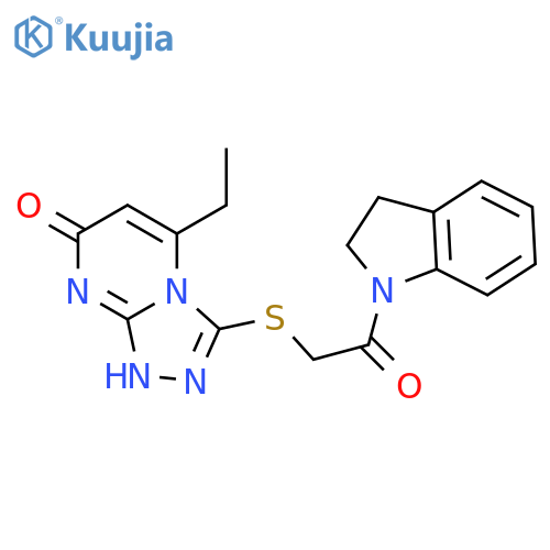 3-{2-(2,3-dihydro-1H-indol-1-yl)-2-oxoethylsulfanyl}-5-ethyl-7H,8H-1,2,4triazolo4,3-apyrimidin-7-one structure