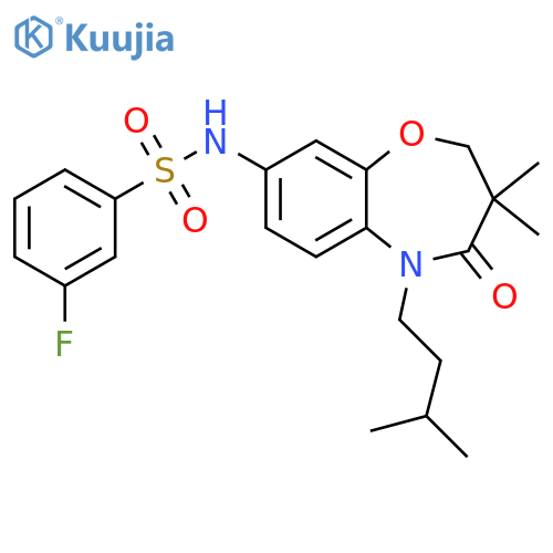 N-3,3-dimethyl-5-(3-methylbutyl)-4-oxo-2,3,4,5-tetrahydro-1,5-benzoxazepin-8-yl-3-fluorobenzene-1-sulfonamide structure