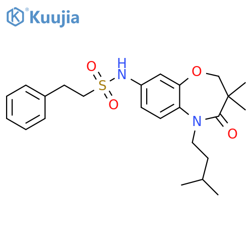 N-3,3-dimethyl-5-(3-methylbutyl)-4-oxo-2,3,4,5-tetrahydro-1,5-benzoxazepin-8-yl-2-phenylethane-1-sulfonamide structure