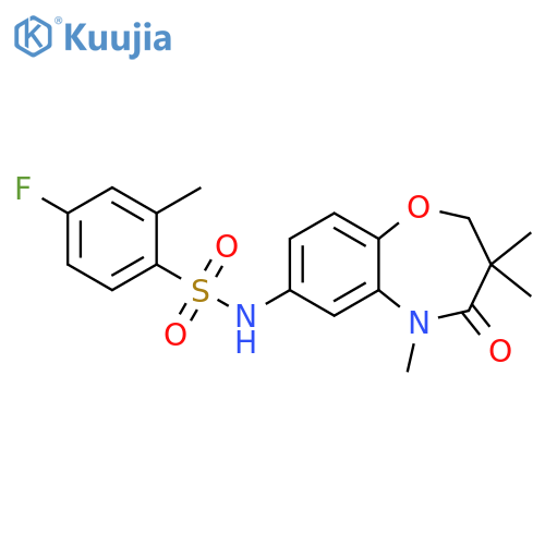 4-fluoro-2-methyl-N-(3,3,5-trimethyl-4-oxo-2,3,4,5-tetrahydro-1,5-benzoxazepin-7-yl)benzene-1-sulfonamide structure