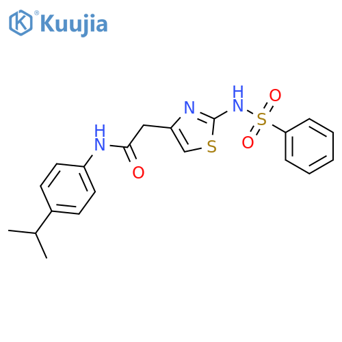 2-(2-benzenesulfonamido-1,3-thiazol-4-yl)-N-4-(propan-2-yl)phenylacetamide structure