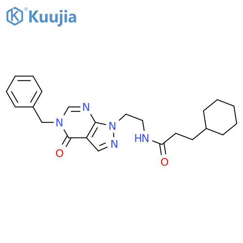 N-(2-{5-benzyl-4-oxo-1H,4H,5H-pyrazolo3,4-dpyrimidin-1-yl}ethyl)-3-cyclohexylpropanamide structure