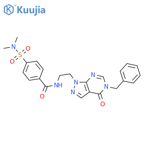N-(2-{5-benzyl-4-oxo-1H,4H,5H-pyrazolo3,4-dpyrimidin-1-yl}ethyl)-4-(dimethylsulfamoyl)benzamide structure