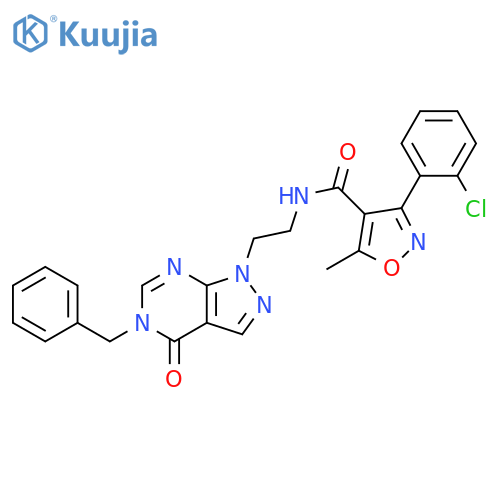 N-(2-{5-benzyl-4-oxo-1H,4H,5H-pyrazolo3,4-dpyrimidin-1-yl}ethyl)-3-(2-chlorophenyl)-5-methyl-1,2-oxazole-4-carboxamide structure