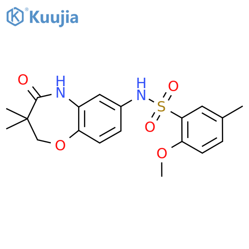 N-(3,3-dimethyl-4-oxo-2,3,4,5-tetrahydro-1,5-benzoxazepin-7-yl)-2-methoxy-5-methylbenzene-1-sulfonamide structure