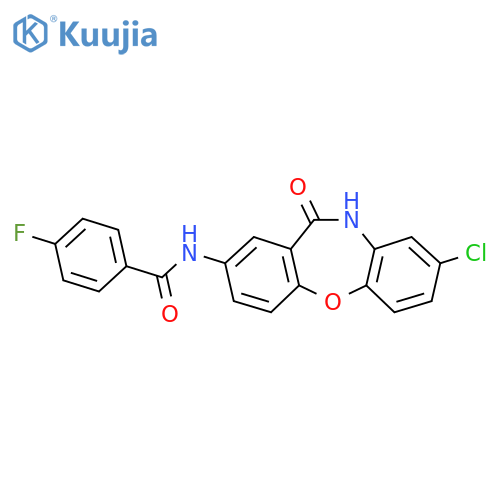 N-{6-chloro-10-oxo-2-oxa-9-azatricyclo9.4.0.0^{3,8}pentadeca-1(11),3(8),4,6,12,14-hexaen-13-yl}-4-fluorobenzamide structure