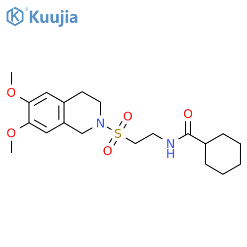 N-{2-(6,7-dimethoxy-1,2,3,4-tetrahydroisoquinolin-2-yl)sulfonylethyl}cyclohexanecarboxamide structure
