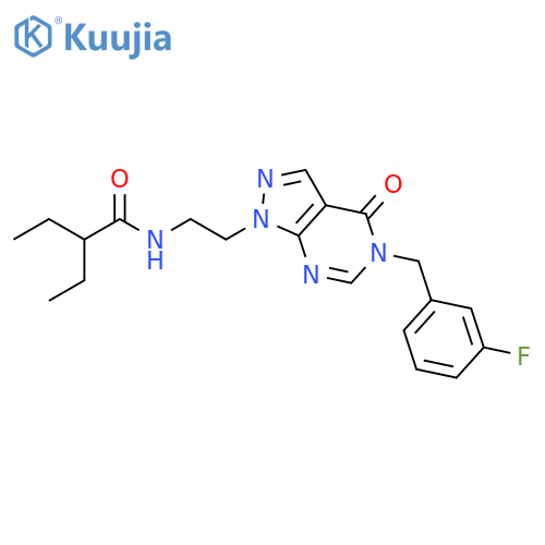 2-ethyl-N-(2-{5-(3-fluorophenyl)methyl-4-oxo-1H,4H,5H-pyrazolo3,4-dpyrimidin-1-yl}ethyl)butanamide structure