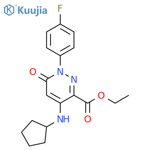 ethyl 4-(cyclopentylamino)-1-(4-fluorophenyl)-6-oxo-1,6-dihydropyridazine-3-carboxylate structure