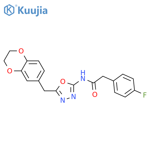 N-{5-(2,3-dihydro-1,4-benzodioxin-6-yl)methyl-1,3,4-oxadiazol-2-yl}-2-(4-fluorophenyl)acetamide structure