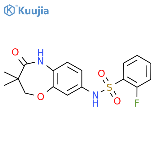N-(3,3-dimethyl-4-oxo-2,3,4,5-tetrahydro-1,5-benzoxazepin-8-yl)-2-fluorobenzene-1-sulfonamide structure