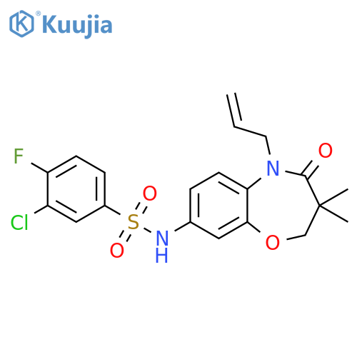 3-chloro-N-3,3-dimethyl-4-oxo-5-(prop-2-en-1-yl)-2,3,4,5-tetrahydro-1,5-benzoxazepin-8-yl-4-fluorobenzene-1-sulfonamide structure