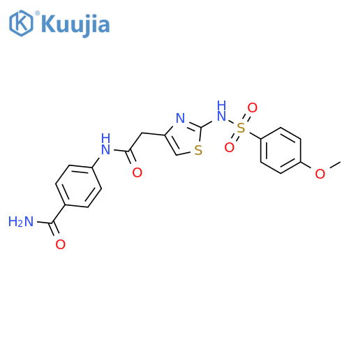 4-{2-2-(4-methoxybenzenesulfonamido)-1,3-thiazol-4-ylacetamido}benzamide structure