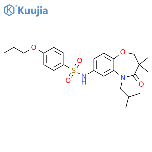 N-3,3-dimethyl-5-(2-methylpropyl)-4-oxo-2,3,4,5-tetrahydro-1,5-benzoxazepin-7-yl-4-propoxybenzene-1-sulfonamide structure