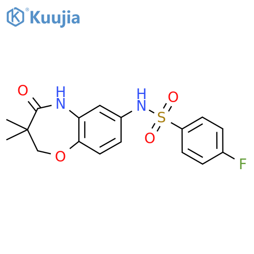 N-(3,3-dimethyl-4-oxo-2,3,4,5-tetrahydro-1,5-benzoxazepin-7-yl)-4-fluorobenzene-1-sulfonamide structure