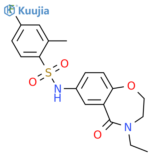 N-(4-ethyl-5-oxo-2,3,4,5-tetrahydro-1,4-benzoxazepin-7-yl)-4-fluoro-2-methylbenzene-1-sulfonamide structure