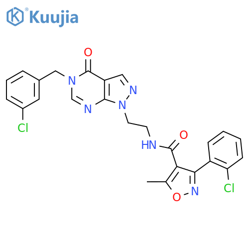 3-(2-chlorophenyl)-N-(2-{5-(3-chlorophenyl)methyl-4-oxo-1H,4H,5H-pyrazolo3,4-dpyrimidin-1-yl}ethyl)-5-methyl-1,2-oxazole-4-carboxamide structure