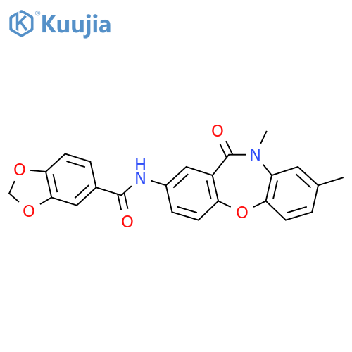 N-{6,9-dimethyl-10-oxo-2-oxa-9-azatricyclo9.4.0.0^{3,8}pentadeca-1(11),3(8),4,6,12,14-hexaen-13-yl}-2H-1,3-benzodioxole-5-carboxamide structure
