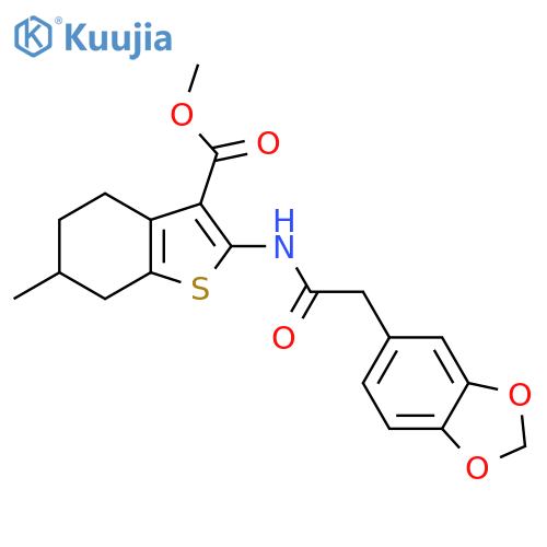 methyl 2-2-(2H-1,3-benzodioxol-5-yl)acetamido-6-methyl-4,5,6,7-tetrahydro-1-benzothiophene-3-carboxylate structure