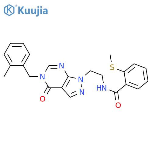 N-(2-{5-(2-methylphenyl)methyl-4-oxo-1H,4H,5H-pyrazolo3,4-dpyrimidin-1-yl}ethyl)-2-(methylsulfanyl)benzamide structure