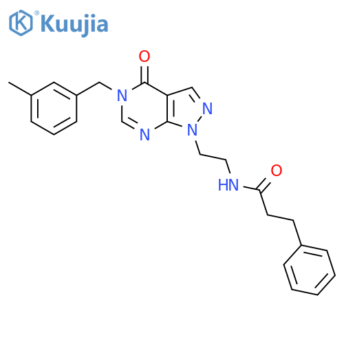 N-(2-{5-(3-methylphenyl)methyl-4-oxo-1H,4H,5H-pyrazolo3,4-dpyrimidin-1-yl}ethyl)-3-phenylpropanamide structure