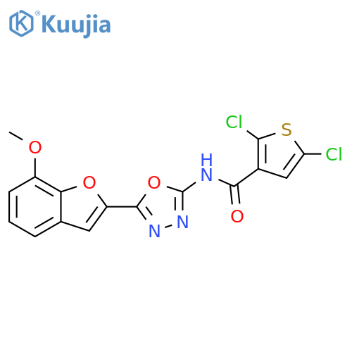 2,5-dichloro-N-5-(7-methoxy-1-benzofuran-2-yl)-1,3,4-oxadiazol-2-ylthiophene-3-carboxamide structure