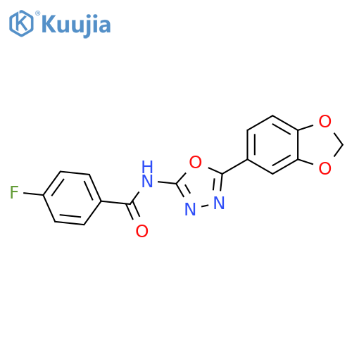 N-5-(2H-1,3-benzodioxol-5-yl)-1,3,4-oxadiazol-2-yl-4-fluorobenzamide structure