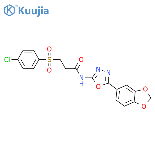 N-5-(2H-1,3-benzodioxol-5-yl)-1,3,4-oxadiazol-2-yl-3-(4-chlorobenzenesulfonyl)propanamide structure