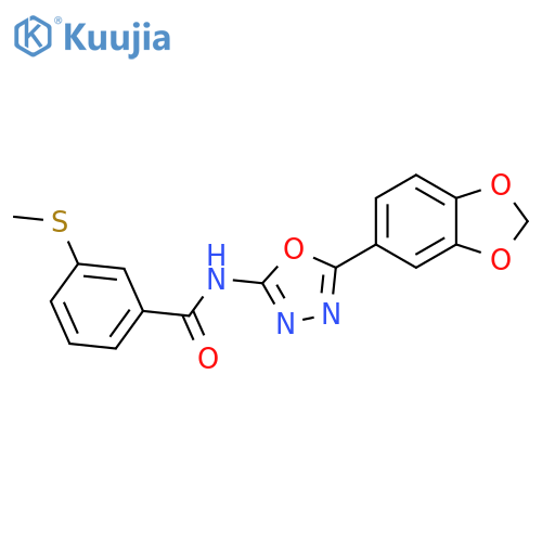 N-5-(2H-1,3-benzodioxol-5-yl)-1,3,4-oxadiazol-2-yl-3-(methylsulfanyl)benzamide structure