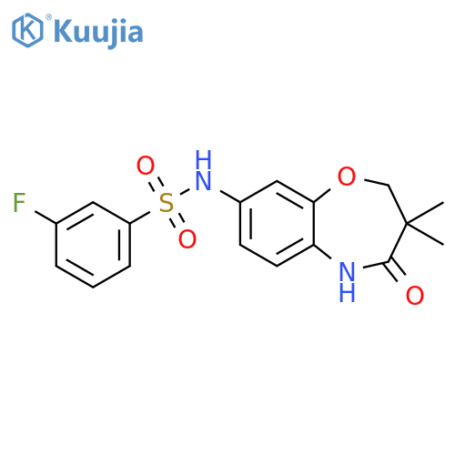 N-(3,3-dimethyl-4-oxo-2,3,4,5-tetrahydro-1,5-benzoxazepin-8-yl)-3-fluorobenzene-1-sulfonamide structure