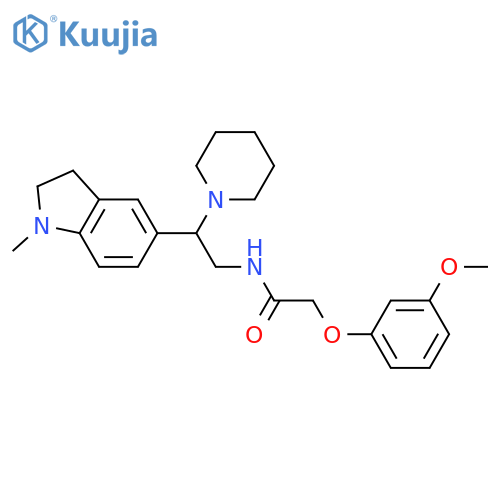2-(3-methoxyphenoxy)-N-2-(1-methyl-2,3-dihydro-1H-indol-5-yl)-2-(piperidin-1-yl)ethylacetamide structure