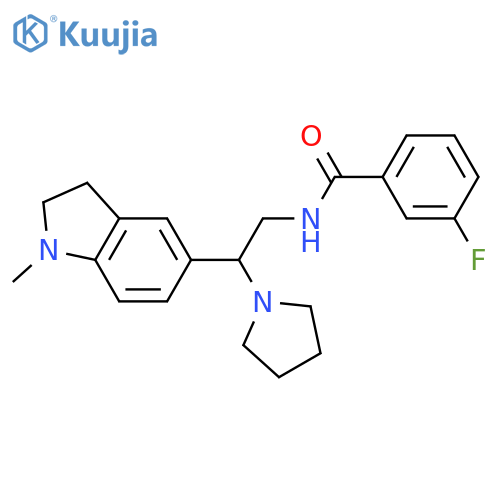 3-fluoro-N-2-(1-methyl-2,3-dihydro-1H-indol-5-yl)-2-(pyrrolidin-1-yl)ethylbenzamide structure