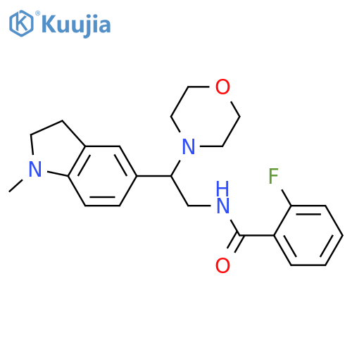 2-fluoro-N-2-(1-methyl-2,3-dihydro-1H-indol-5-yl)-2-(morpholin-4-yl)ethylbenzamide structure