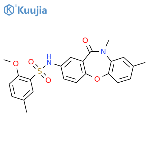 N-{6,9-dimethyl-10-oxo-2-oxa-9-azatricyclo9.4.0.0^{3,8}pentadeca-1(11),3(8),4,6,12,14-hexaen-13-yl}-2-methoxy-5-methylbenzene-1-sulfonamide structure
