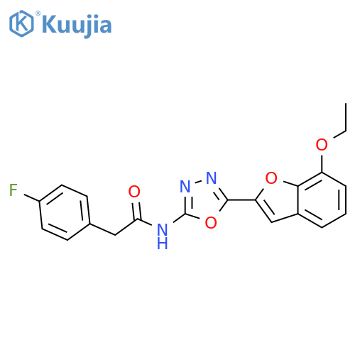 N-5-(7-ethoxy-1-benzofuran-2-yl)-1,3,4-oxadiazol-2-yl-2-(4-fluorophenyl)acetamide structure