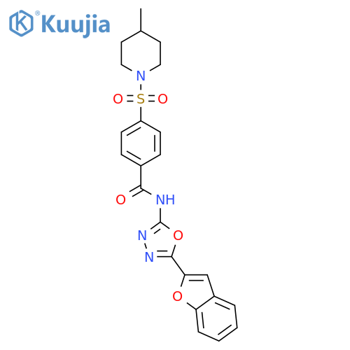 N-5-(1-benzofuran-2-yl)-1,3,4-oxadiazol-2-yl-4-(4-methylpiperidin-1-yl)sulfonylbenzamide structure