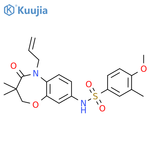 N-3,3-dimethyl-4-oxo-5-(prop-2-en-1-yl)-2,3,4,5-tetrahydro-1,5-benzoxazepin-8-yl-4-methoxy-3-methylbenzene-1-sulfonamide structure