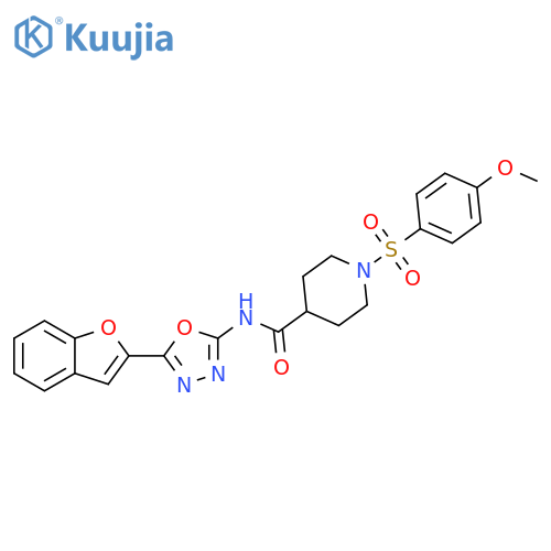 N-5-(1-benzofuran-2-yl)-1,3,4-oxadiazol-2-yl-1-(4-methoxybenzenesulfonyl)piperidine-4-carboxamide structure